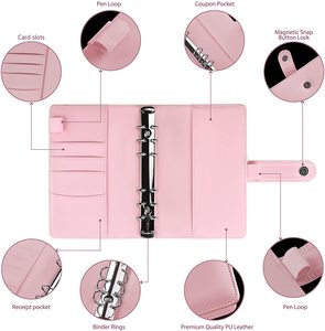 Bán Buôn Tùy Chỉnh Ngân Sách Chất Kết Dính Tiền Mặt Phong Bì Hệ Thống A6 Da Màu Hồng Chất Kết Dính Với 6 Vòng - Product Image 3