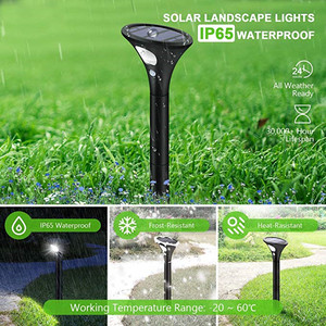 Lámpara Solar LED para Exteriores, Impermeable IP65, Color Negro, Temperatura de Color 3000K/6000K, 1 Año de Garantía, para Jardín, Césped, Puerta, Entrada, Seguridad - Product Image 6