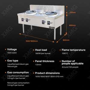موقد غاز طبيعي تجاري عالي القدرة بشعلتين من XMG، موقد صامت وموفر للطاقة للمطاعم - Product Image 2