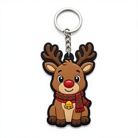 Porte-clés personnalisé en PVC renne de Noël, fabrication OEM en gros, nez rouge, écharpe à carreaux, caoutchouc souple, souvenir de Noël, fabricant en gros