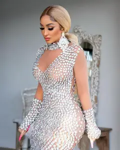 Novance Y2115 Hot Koop Glamour Diamond Studded Opvallende Club Jurk Bodycon Sexy Strass Jurken Dames Nacht Sexy Jurken