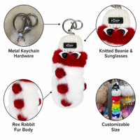 Porte-clés en peluche mignon, animal en peluche moelleux avec bonnet tricoté et lunettes de soleil, breloque de sac personnalisée, vente en gros, cadeau OEM