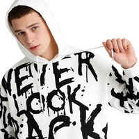 Sudadera con Capucha Unisex de Estilo Urbano con Estampado de Texto en Inglés y Fuente de Grafiti, Tejida, Holgada, con Cierre, Ecológica, para Otoño