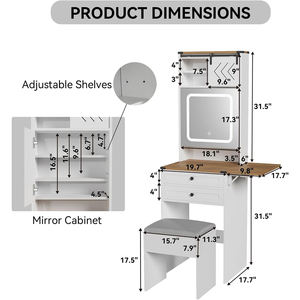 <span class=keywords><strong>Petit</strong></span> bureau de vanité en panneau de densité <span class=keywords><strong>pratique</strong></span> avec panneau latéral pliable 2 tiroirs et étagères pour <span class=keywords><strong>dressing</strong></span> à la maison - Product Image 3