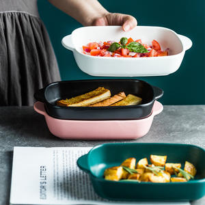 จานอบเซรามิกทรงสี่เหลี่ยมแบบนอร์ดิก จานข้าวอบ ดีไซน์หูจับคู่ <span class=keywords><strong>ใช้</strong></span><span class=keywords><strong>กับ</strong></span><span class=keywords><strong>ไมโครเวฟ</strong></span>และเตาอบได้ ภาชนะสำหรับใช้ในครัวเรือน - Product Image 3