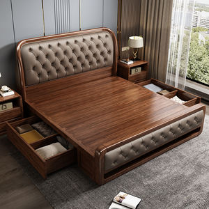 Set di Mobili per Camera da Letto in Legno Massello di Alta Qualità, Letto <span class=keywords><strong>Matrimoniale</strong></span> in Legno con Testiera, Cassetto e Comodino - Product Image 5