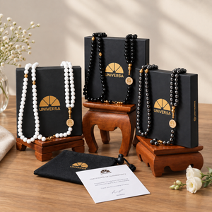 Perles de Dhikr ethniques noires élégantes, 99 perles, avec pierre magnétique naturelle, coffret cadeau premium Quatre Saisons et pochette souple - Product Image 3