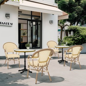 Table d'extérieur vintage française <span class=keywords><strong>avec</strong></span> plateau en stratifié haute densité HPL et base en fer forgé sculpté – Ensemble de salle à manger pour patio, balcon, café et loisirs - Product Image 5