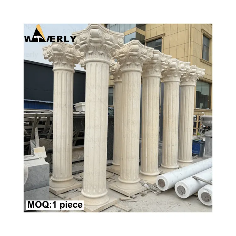 Interior al aire libre decorativo redondo mármol casa pilares diseños egipcio Beige corintio granito mármol columnas precios