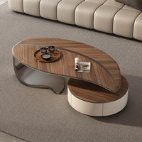 Table basse convertible moderne de style nordique avec base en acier inoxydable, plateau en bois massif, pliable, avec tiroirs pour le salon