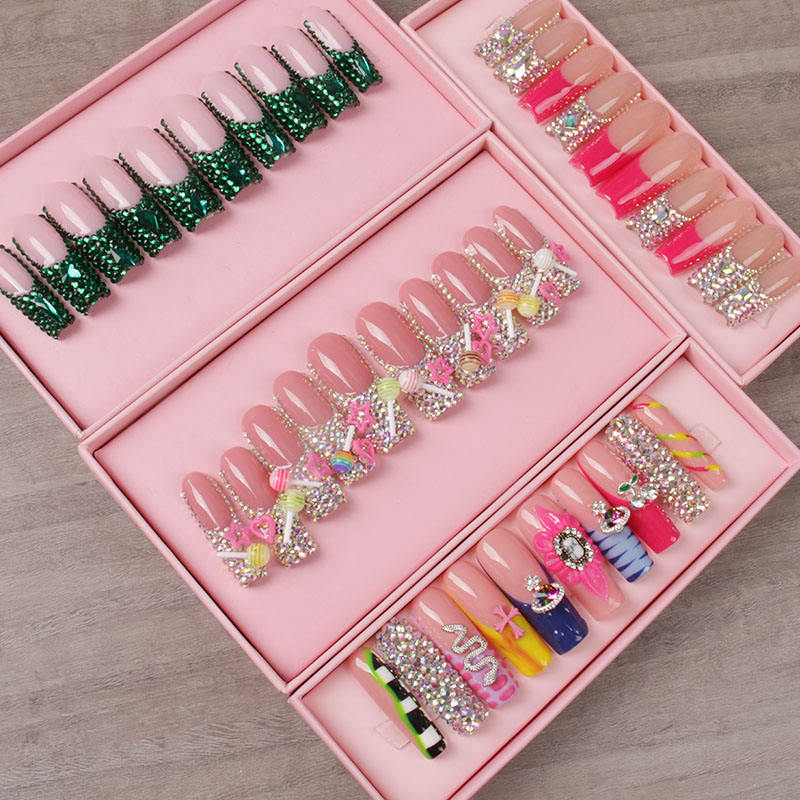 Handmade 3D Luxury INS Style Acrylic False Nails High Quality Sparkling Rhinestone Flower Wholesale Artificial Fingernails