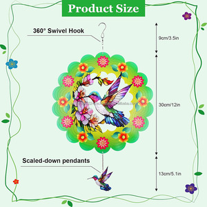 Décoration Suspendue pour Jardin d'Oiseaux : Éolienne 3D en Acier Inoxydable de 12 Pouces avec Sculpture Éolienne à Queue pour Patio - Product Image 3