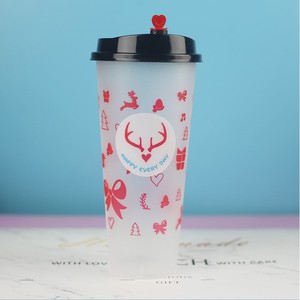 Hot sale christmas cup plastic disposable milk tea cup plastic tall bubble tea cups with lids