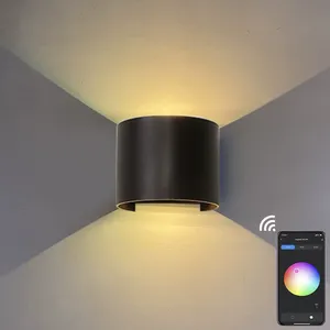 Lampe murale ronde LED RGB Wifi <span class=keywords><strong>pour</strong></span> maison connectée, luminaire de salon, chambre <span class=keywords><strong>à</strong></span> coucher, fonctionne avec Alexa et Google Assistant Tuya, autres applications - Product Image 2