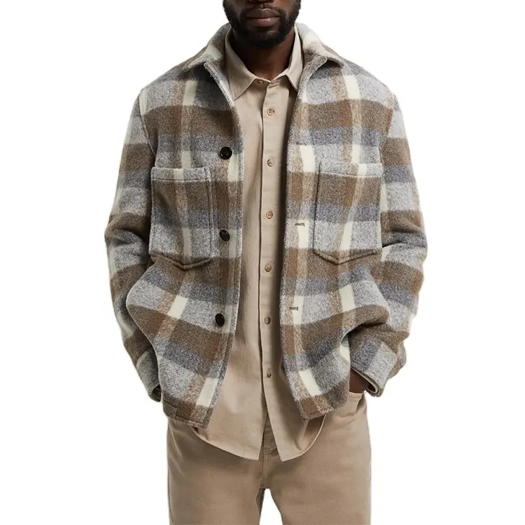 Trendy fashion clothing men button up shirt custom 100% cotton merino wool plaid flannel shirt for men