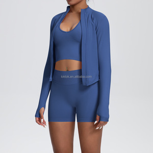 Vêtement de yoga pour femmes grande taille, coupe ajustée, fermeture éclair, col halterneck, haute élasticité, séchage rapide, doux, fitness en plein air, veste de yoga sexy - Product Image 2