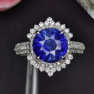 Bague en or 18 carats avec <span class=keywords><strong>saphir</strong></span> bleu du Sri Lanka, 2,89 carats, <span class=keywords><strong>bijoux</strong></span> en diamant <span class=keywords><strong>pour</strong></span> femmes, <span class=keywords><strong>pour</strong></span> mariages et fiançailles, vente chaude - Product Image 1