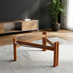 Table basse moderne en bois avec plateau en verre trempé, design minimaliste, meubles de salon, décoration de maison durable - Product Image 2