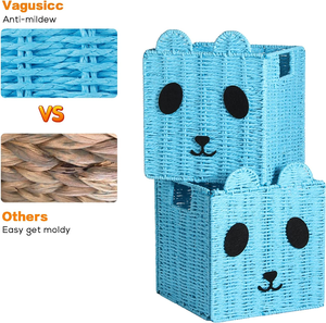 Panda Cube <strong>Dog</strong> Bins Stackable Children's <strong>Toy</strong> <strong>Hand</strong>-<strong>Woven</strong> Paper <strong>Rope</strong> Storage Baskets Foldable Storage With Built-in Handle - Product Image 6