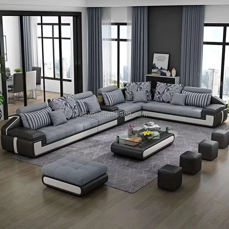 مصنع الأثاث 7 مقاعد أثاث غرفة المعيشة النسيج تشيسترفيلد أريكة سرير أريكة ملكية مجموعة تصاميم أريكة لغرفة المعيشة