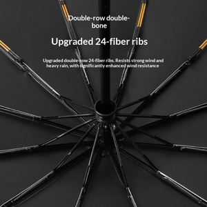 Parapluie pliable entièrement automatique à 12 baleines doublement nervurées, sur mesure, avec revêtement noir anti-UV et poignée en plastique résistante aux chocs - Product Image 3