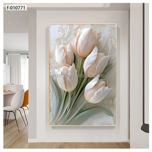 Cuadro de Porcelana con Flores Abstractas de Lujo Ligero para Sala de Estar, Arte de Pared Moderno para el Hogar, Panel Decorativo de Pared 3D - Product Image 1