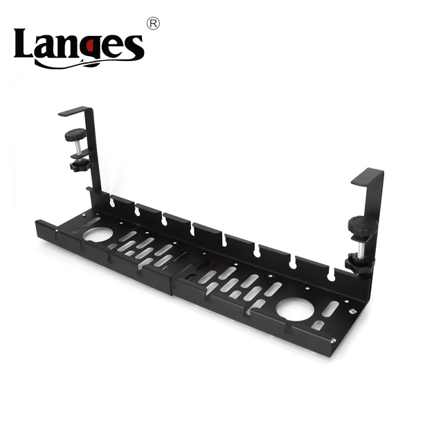 Modern Steel Extendable Desk Cable Management Tray with Adjustable 40-60mm Wire Organizer Clamp Power Strip Cord Holder