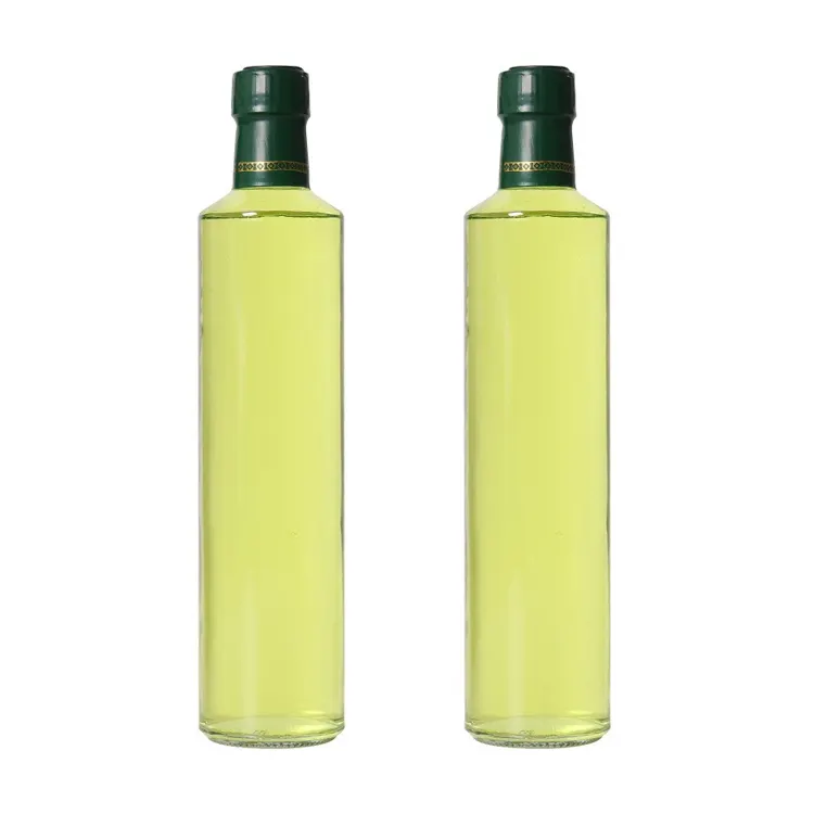 Botella de aceite de oliva de cristal transparente cuadrada de lujo botella de aceite de Camelia redonda botella de vidrio de aceite de nuez tapa de sello de cáñamo perfumado