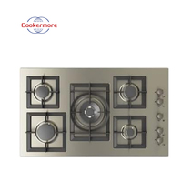 Cuisinière à gaz à cinq brûleurs en acier inoxydable Cuisinière de table intégrée à économie d'énergie Appareils ménagers avec batterie électrique Source d'alimentation Table de cuisson à gaz