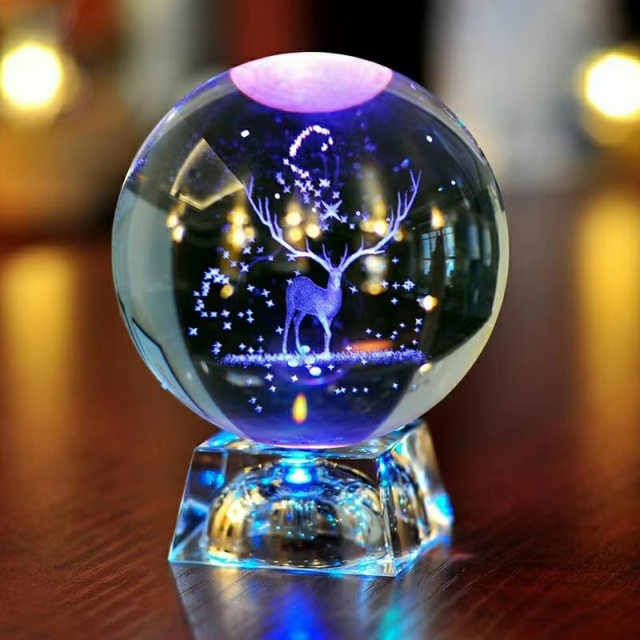 Honor of Crystal 3D Laser Glass Engrave Logo Galaxy Crystal Ball With LED Base for Home Decoration