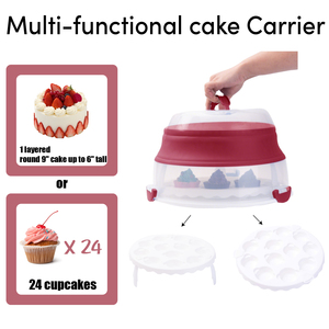 Contenitore Pieghevole Rosso per Cupcake con 24 Scomparti, Rotondo da 9 Pollici, <span class=keywords><strong>in</strong></span> <span class=keywords><strong>Plastica</strong></span> Trasparente con Manico - Product Image 3
