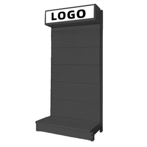 Étagère de présentation de supermarché personnalisée à un seul côté, boîte lumineuse carrée, panneau perforé gris givré, 410x1900x900 - Product Image 1