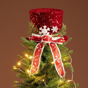 <b>Hot</b> Sale <b>Red</b> Sequin Top Hat Christmas Tree Topper Set Snowflake Ornament Candy Print Indoor Holiday Display Supplies - Product Image 1