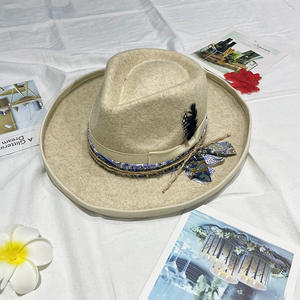 Prêt à expédier hommes femmes unisexe 100% laine feutre <span class=keywords><strong>beige</strong></span> larme haut large bord fedora chapeau feutre trilby gentleman <span class=keywords><strong>borsalino</strong></span> chapeaux - Product Image 4