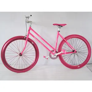 700C粉色单速固定齿轮自行车女士