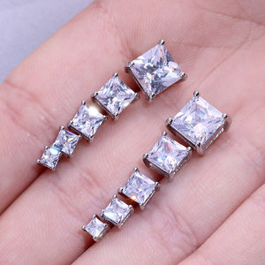 Caoshi <strong>Pretty</strong> Silver Plated Wedding <strong>Earrings</strong> Jewelry Princess Cut Cubic Zirconia Wedding <strong>Earrings</strong> for Brides - Product Image 6