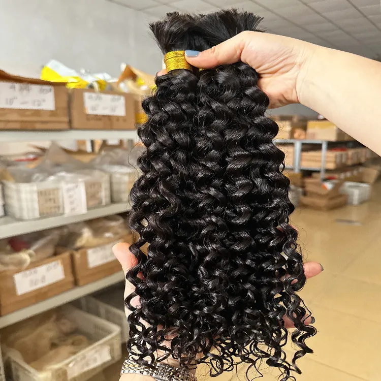 Extensiones de cabello humano trenzado de alta calidad, sin trama, pelo virgen de onda profunda