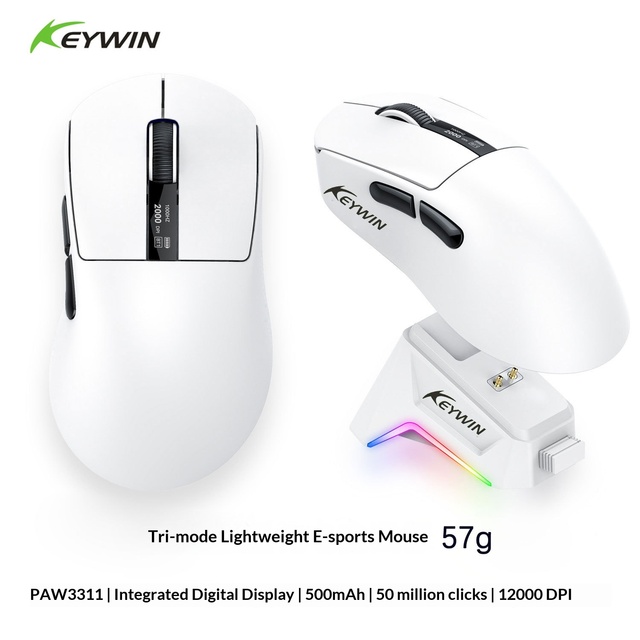 2.4GHz Three-Mode Gaming Mouse Light Weight PAW3311 Ergonomic Mice Design Magnetic Charging Base RGB Light Effect Office Mouse