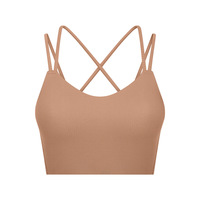 Sujetador deportivo acolchado OEM personalizado con espalda cruzada y canalé, de alto soporte, para correr, gimnasio, fitness, marca privada, venta al por mayor, para mujer