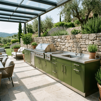 Cuisine extérieure de jardin en gros, îlot BBQ sur mesure, armoire de cuisine extérieure en acier inoxydable 304 étanche pour patio