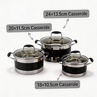 Ensemble de casseroles en acier inoxydable écologiques de qualité supérieure avec couvercles en verre transparent, modernes, compatibles induction et gaz, saines et lavables au lave-vaisselle