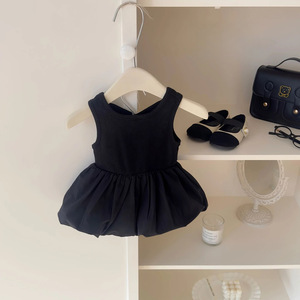 Girls Korean Style Black Tulip Skirt Crossback Vest Dress Breathable Backless Summer Dress - Product Image 4