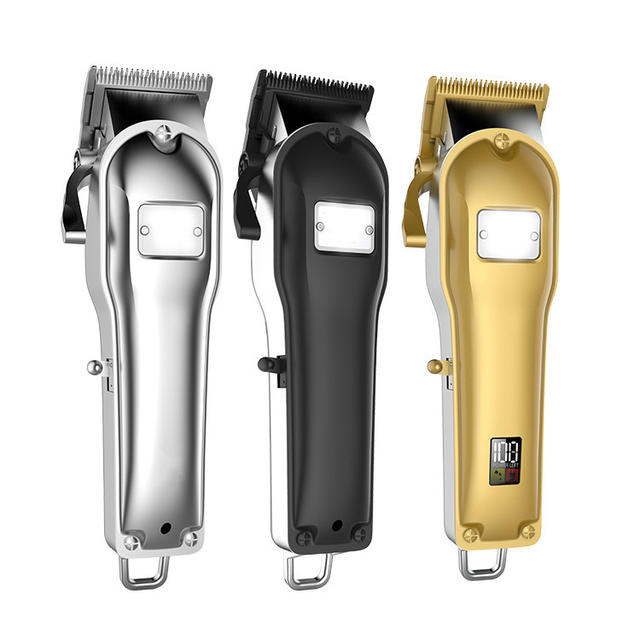 High Quality All-Metal Electric Hair Trimmer Wireless Rechargeable Cordless Barber Machine with LCD Display for Barber Use