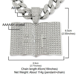 Vergoldeter Legierungs-<span class=keywords><strong>Bibel</strong></span>-Kreuz-Anhänger mit Strass, Iced Out, religiöse Hip-Hop-Halskette mit Kubanischer Kette, sofort lieferbar - Product Image 6