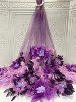 Tissu de robe extensible tricoté en trame, avec broderie jacquard en maille de plumes, paillettes et PVC, orné de strass 3D, fait main, 0,91 m = Taille 1