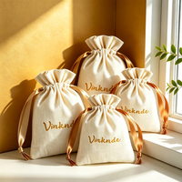 Pochette personnalisée en coton et bambou naturel avec logo, ruban à cordon, pour bijoux, cosmétiques, cadeaux de mariage, emballage de bonbons, sur mesure