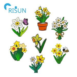 공장 제조업체 수선화 꽃 꽃 식물 에나멜 핀 배지 사용자 정의 노란색 수선화 여름 꽃 핀 브로치 - Product Image 1