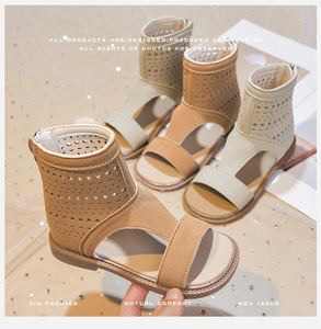 Meisjes Romeinse sandalen 2026 zomer nieuwe mode open teen zachte zool antislip holle kindersandalen hoge schacht klittenbandsluiting ademend - Product Image 4