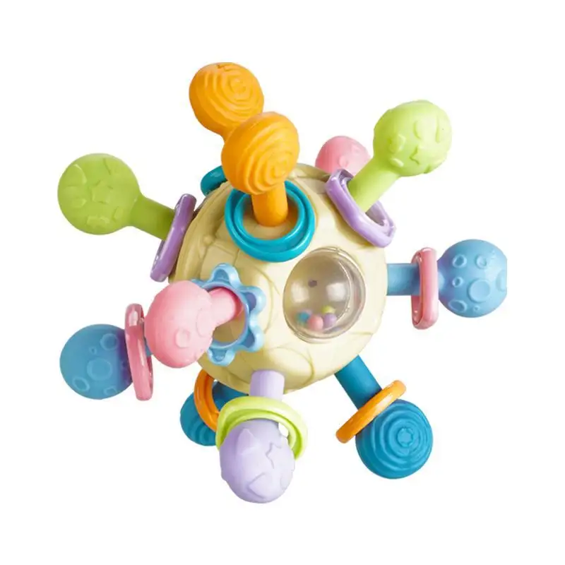 Hot selling baby toy manhattan grab ball bit rattle toy Spinning Ball Shaking Rattle Safe Soft Rubber Teether Toy