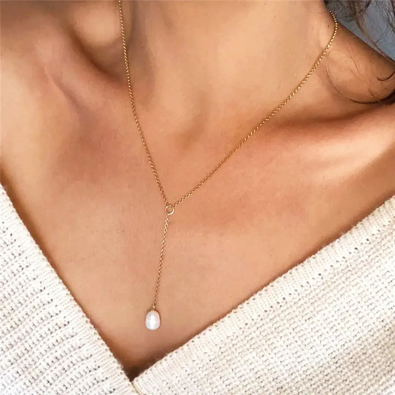 GN124 Baroque Pearl Pendant 14K Gold Filled Jewelry Y Shape Pendant Handmade Boho Necklace